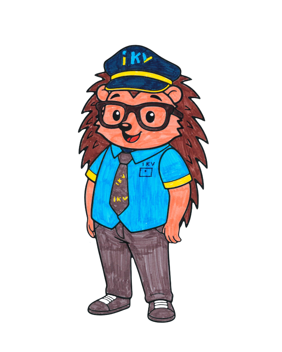 IKV Maskottchen Linus, der Igel in Dienstkleidung